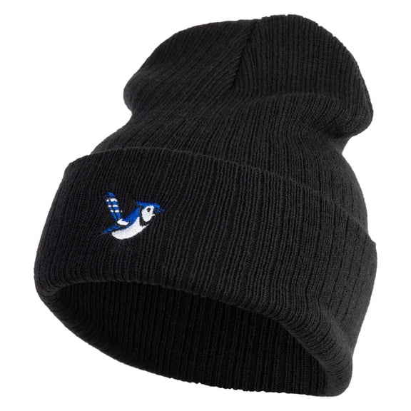 Bluejay Embroidered Acrylic Ribbed Cuff Beanie - Black OSFM