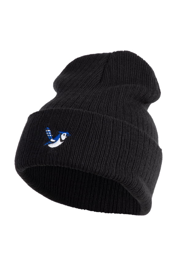 Bluejay Embroidered Acrylic Ribbed Cuff Beanie - Black OSFM