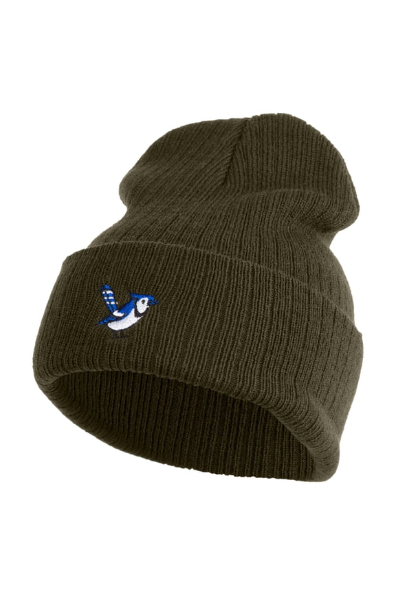 Bluejay Embroidered Acrylic Ribbed Cuff Beanie - Olive OSFM
