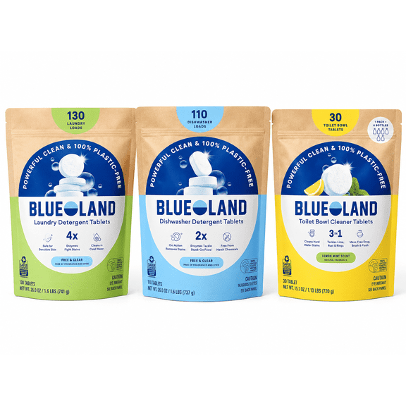 Blueland Complete Home Cleaning Bundle Laundry Detergent (130 Loads), Dishwasher Detergent (110 Loads) & Toilet Bowl Cleaner Tablets (30 Count)
