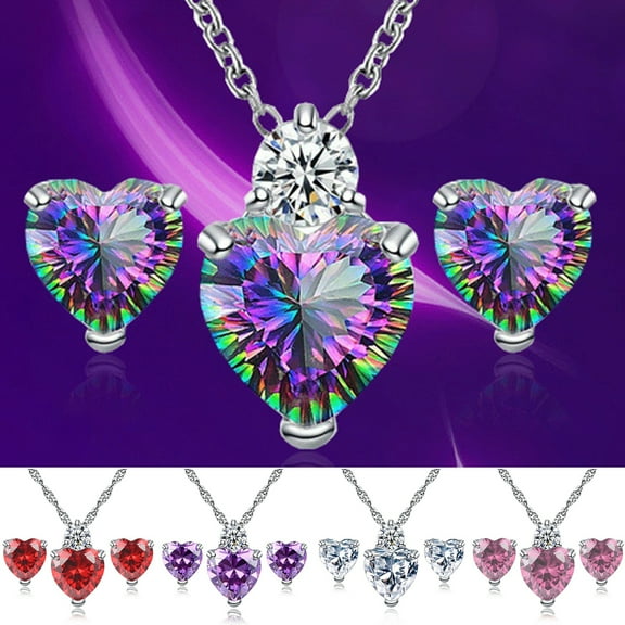 Bluelans 1 Set Bridal Necklace Earrings Heart Pendant - Rhinestones Sweet Sparkling Long Lasting Set for Wedding