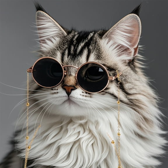 Bullpaw Cat Sunglasses Retro Pet Glasses with Gold Chain for Cats Small Dogs Pet Dress-up Costume Accessories for Photos Cosplay Parties
