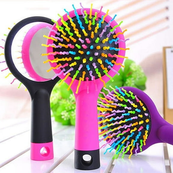 Bluelans Comb Rainbow Comb Volume Brush Candy Tone Magic Hairbrush with Mirror for Hair Beauty