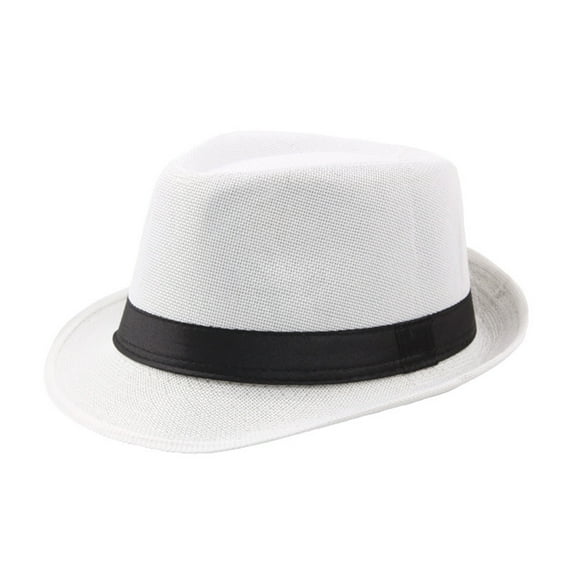 Bluelans Men Solid Color Wide Brim Fedora Felt Hat Panama Cap Boater Summer Beach Sunhat,Fedora-White