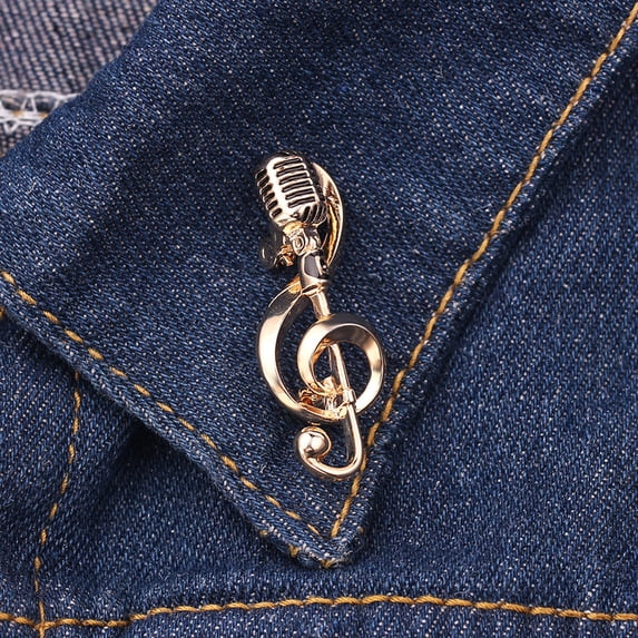 Xinyolin Microphone Brooch - Solid Exquisite Alloy Golden Silver Color Music Note Brooches for Party