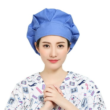 Bluelans Solid Color Anti Smoke Dust Proof Chef Scrub Cap Bouffant Adjustable Elastic Hat,Scrub Cap-Light Blue