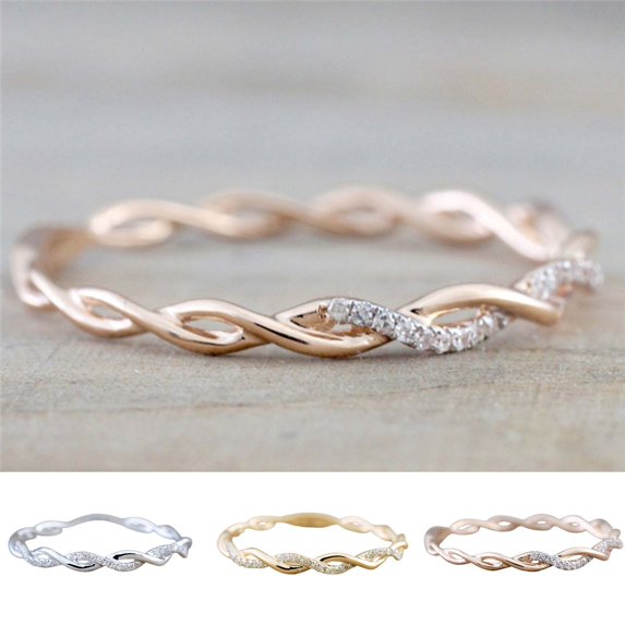 Xinyolin Women Ring Twisted Shape Rhinestones - Exquisite Bright Luster Ring for Wedding