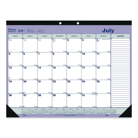 Blueline Academic Desk Pad Calendar 21.25x16 White/Blue July 2023-2024 CA181731