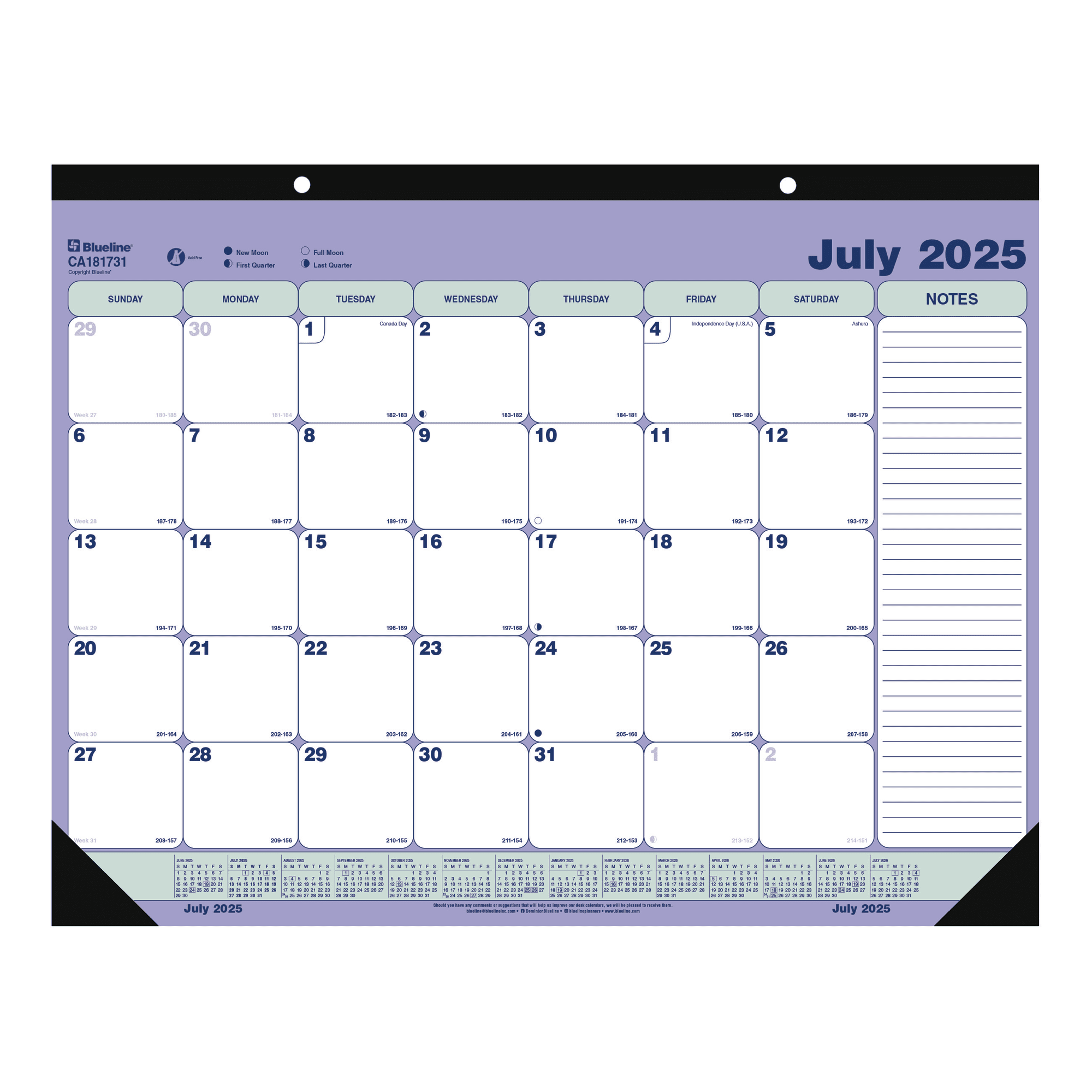 2025-2026 Blueline® Academic Monthly Desk Pad Calendar, 21-1/4" x 16", July 2025 To July 2026, CA181731