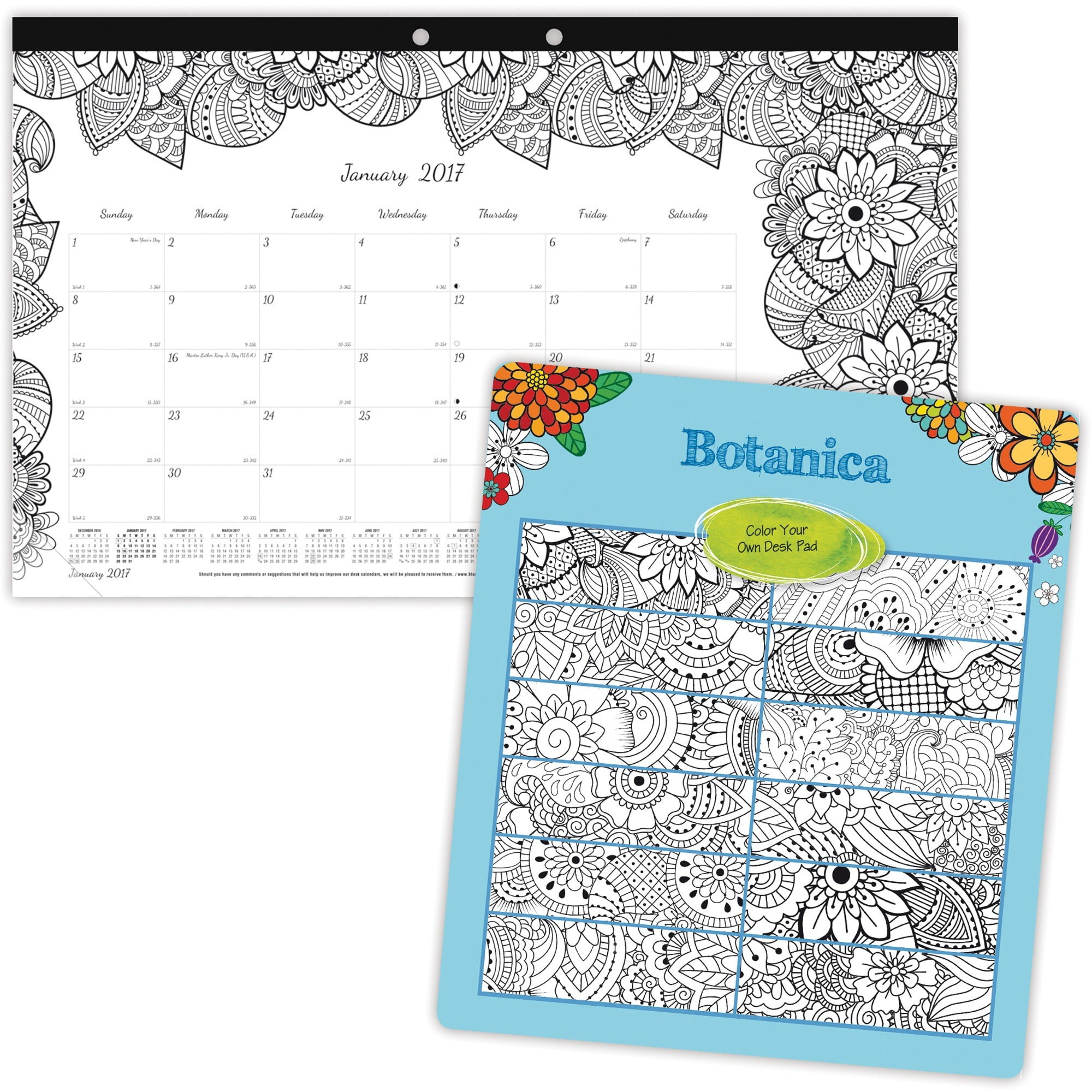 Blueline Botanica Design Monthly Coloring Desk Pad Calendar-2PK ...