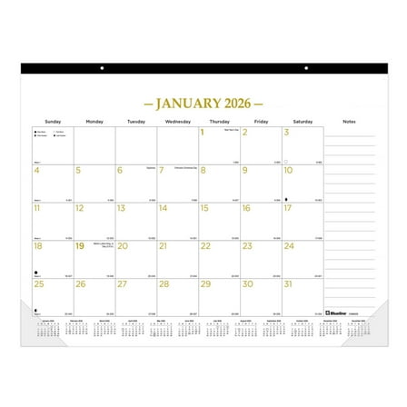 2026 Blueline Classic Gold Monthly Desk Pad Calendar, 22" x 17", Gold/White, January To December, C199003