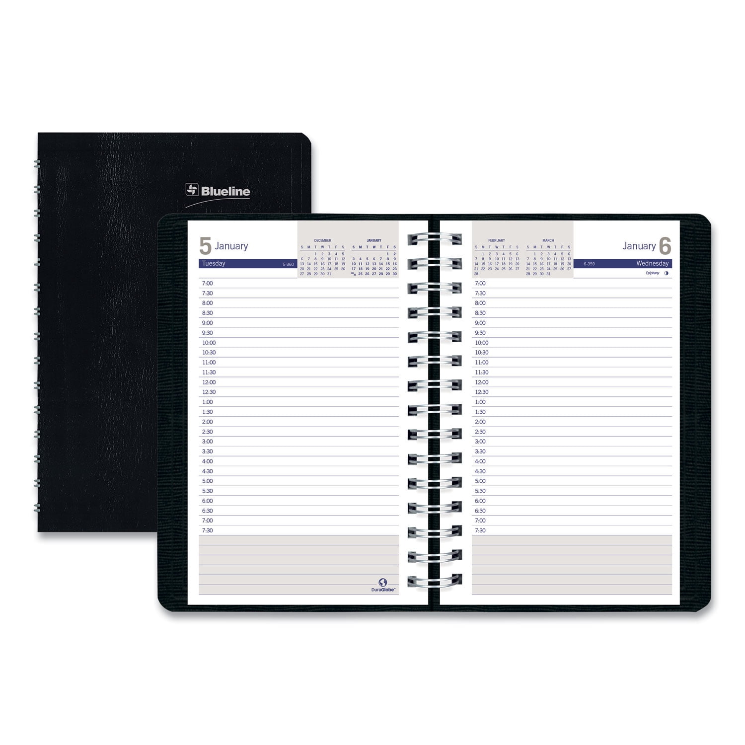 Blueline Daily Planner Ruled For 30-Minute Appointments 8 x 5 Black