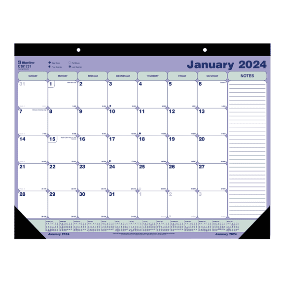 Blueline Desk Pad Calendar 21.25 x 16 Blue/White/Green 2024 C181731