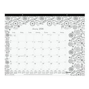 2026 Blueline® DoodlePlan™ Monthly Desk Pad Coloring Calendar, 22" x 17", Motif, January To December, C2917311