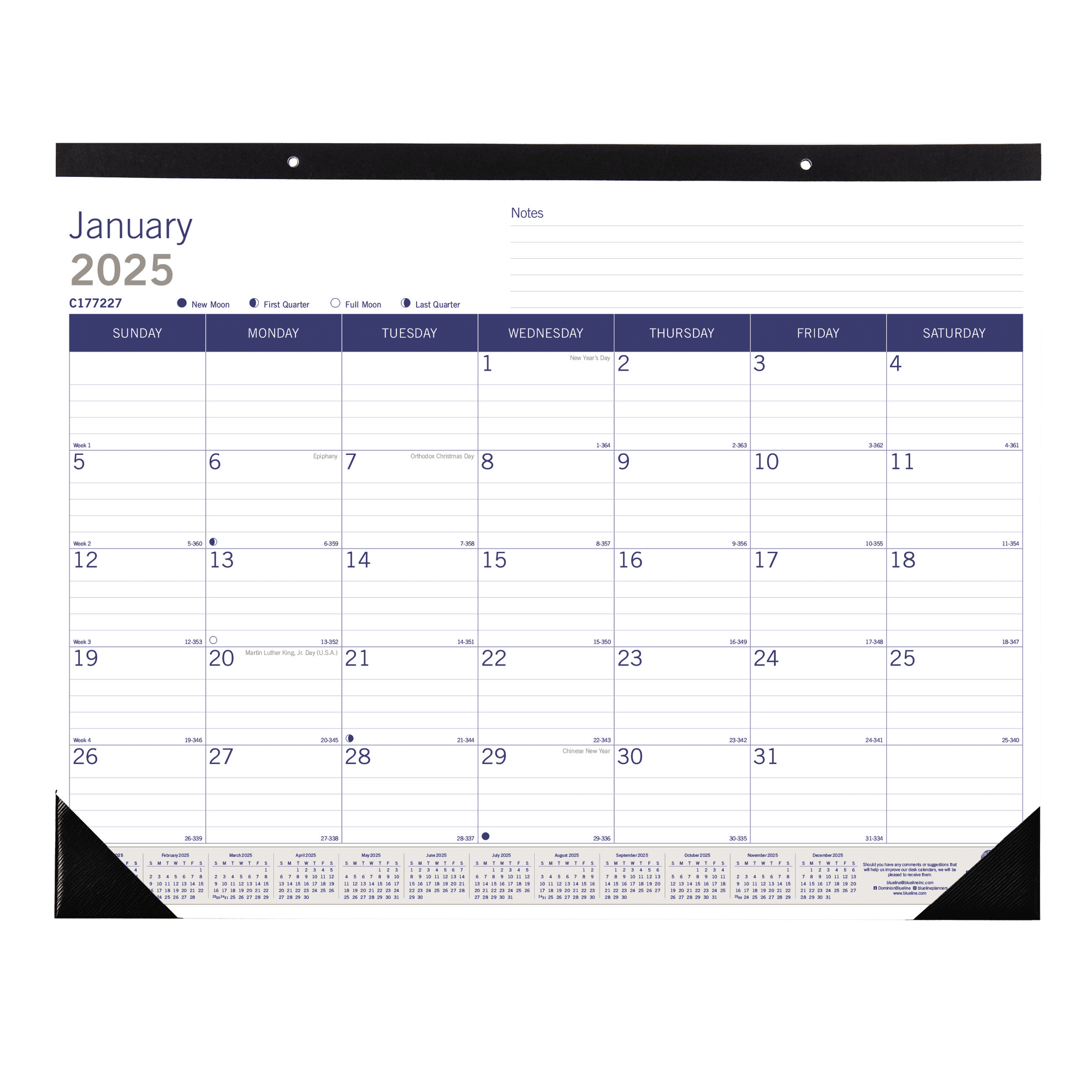 2025 Blueline DuraGlobe Monthly Desk Pad Calendar, 22" x 17", January to December, C177227
