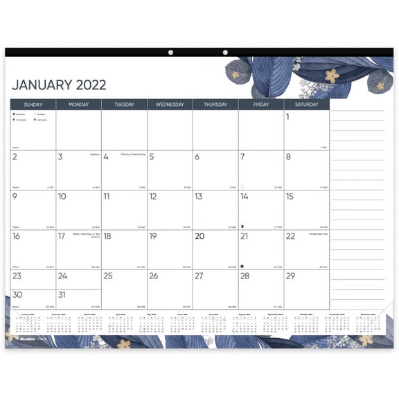 Blueline Monthly Desk Pad, 17" x 22", Gold Detail, January To December 2022, C194128