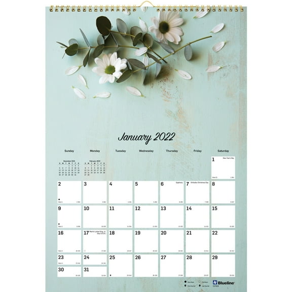 Blueline, REDC173122, Romantic Floral Wall Calendar, 1 Each, Floral