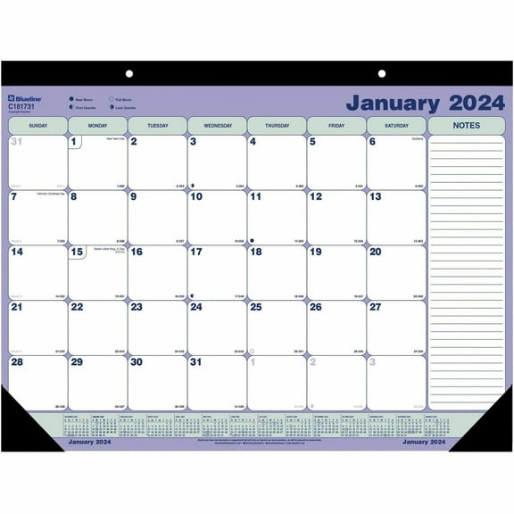 Blueline, REDC181731, Monthly Desk/Wall Calendar 2024, 1 Each, White