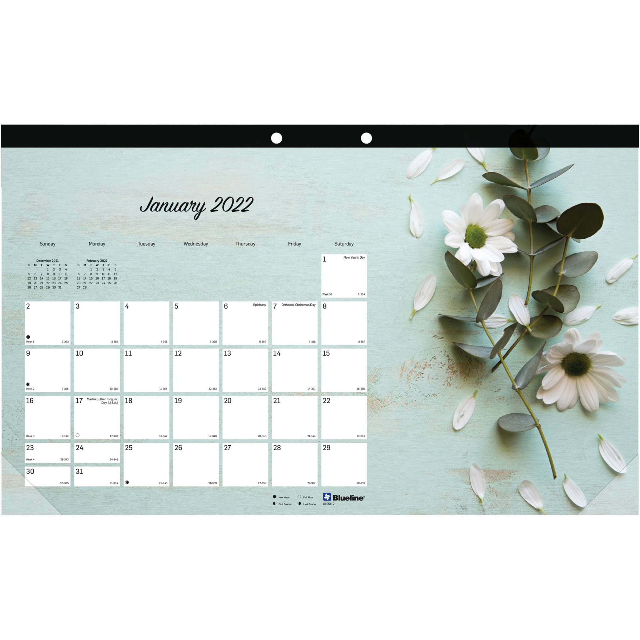 Blueline, REDC195112, Romantic Floral Desk Pad Calendar, 1 Each, Floral