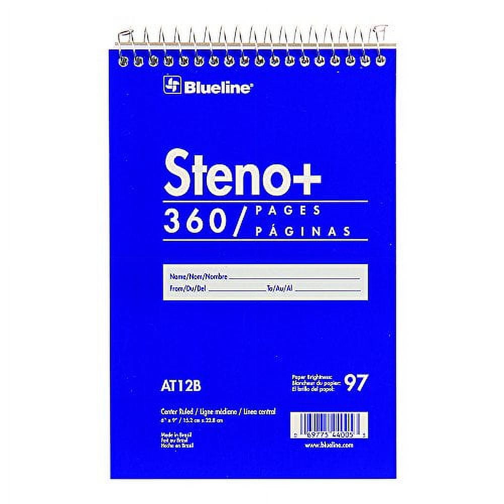 Blueline Steno Note Pad, Spiral Top Binding with Flexible Blue Cover, 6