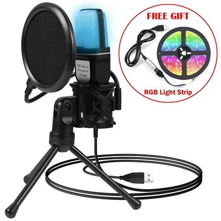 Bluelly USB Gaming Microphone , SF-666R RGB Microphone for PC Computer w/ RGB Light Strip