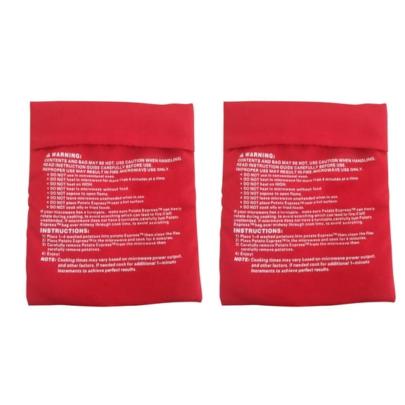 Bluem 2 Pack Microwave Potato Bags, Reusable Baked Potato Cooker for Perfectly Cooked Potatoes, Quick & Easy Microwave Cooking, Red