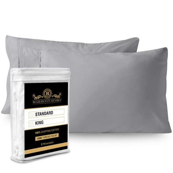 Bluemoon Homes Luxurious Hotel Style 100% Pure Egyptian Cotton 1000 -Thread-Count Solid, 2-Piece Pillowcase Set - Single Ply Soft Sateen Weave Premium Yarns (2 PC Standard Pillowcases, Silver Grey)