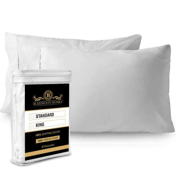 Bluemoon Homes Luxurious Hotel Style 100% Pure Egyptian Cotton 1000 -Thread-Count Solid, 2-Piece Pillowcase Set - Single Ply Soft Sateen Weave Premium Yarns (2 PC Queen Pillowcases, White)