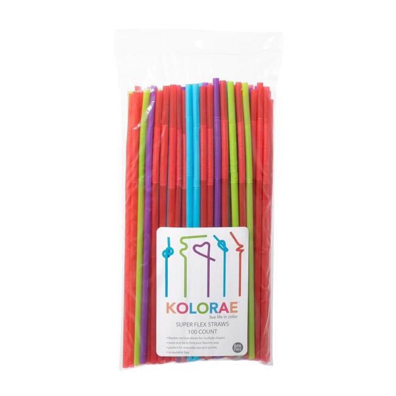 Kolorae Assorted Color Polypropylene Flexible Drinking Straws, 10-inch