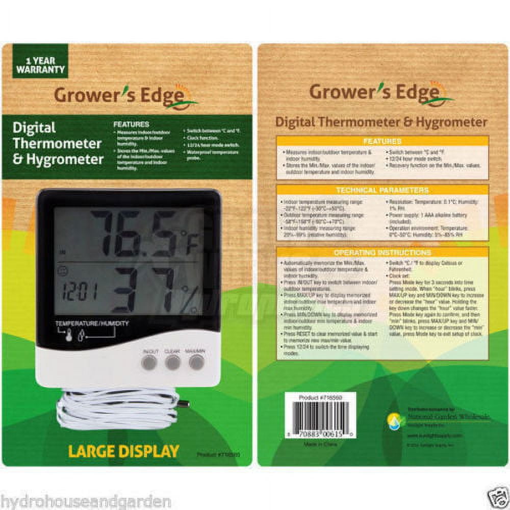 Grower's Edge - Large Display Thermometer / Hygrometer