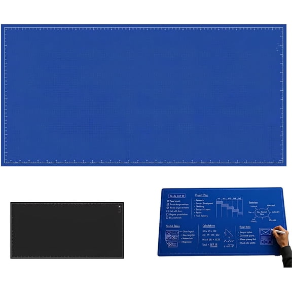 Blueprint Desk Mat with Marker, A Double-Sided Deskmat to Draw Erase & Redraw As Needed Reusable Large Mouse Pad & Deskmat for Workstation Architects Designers & Creators