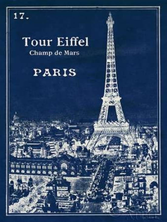 Blueprint Eiffel Tower Canvas Art - Sue Schlabach (18 x 24)