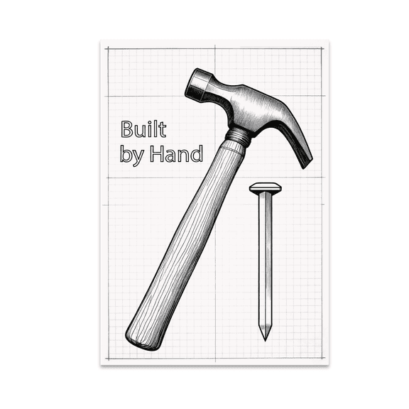 Blueprint Hammer Art - Carpenter Enthusiast - 13x19 Poster Print