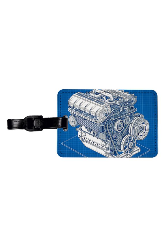 Blueprint Of Car Engine V8 Faux Leather Travel Luggage Tag