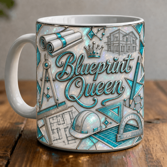 Blueprint Queen Mug 3D Effect Architect Coffee Cup Gift for Architects