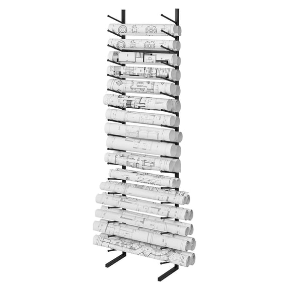 Blueprint Rack 16 Tier - Hanging Poster Holder for Blueprints, Maps & Art - Vertical Roll File Organizer - 2 Rolls Per Tier - Metal Storage for Office & Home