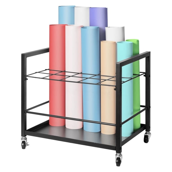 Blueprint Rack, 20 Slot Mobile Storage Cart - Metal Blueprint Holder for Architectural Plans, Maps, Posters - Office, School, Construction
