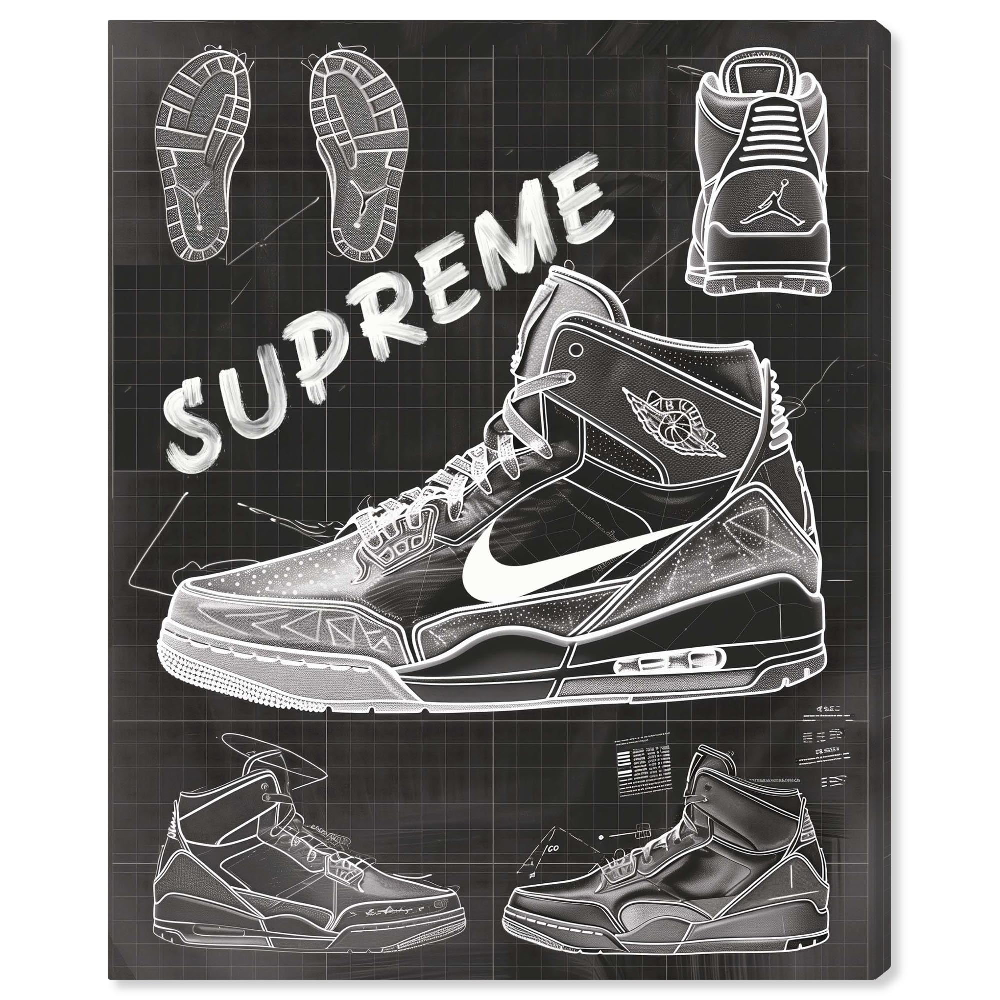 Blueprint Sneaker Art on Wrapped Canvas, 36" x 30"