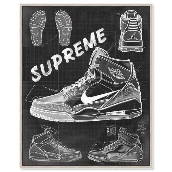 Blueprint Sneaker Canvas Trendy Sneaker Art by Art Remedy, Silver Frame, 20" x 24"