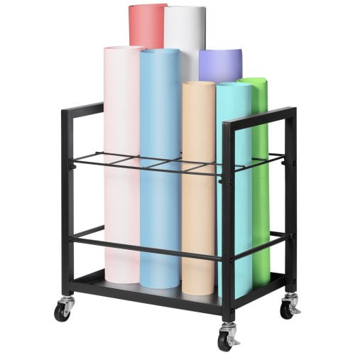 Black Metal Mobile Blueprint Storage Rack with 12 Slots