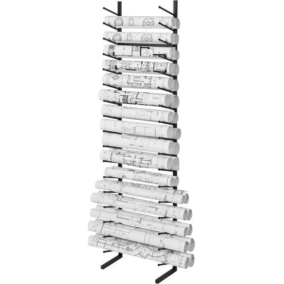 Blueprint Storage Rack 16 Tier Hanging Poster Display Stand Vertical Roll File Holder 2 Rolls per Tier for Blueprint Map Poster