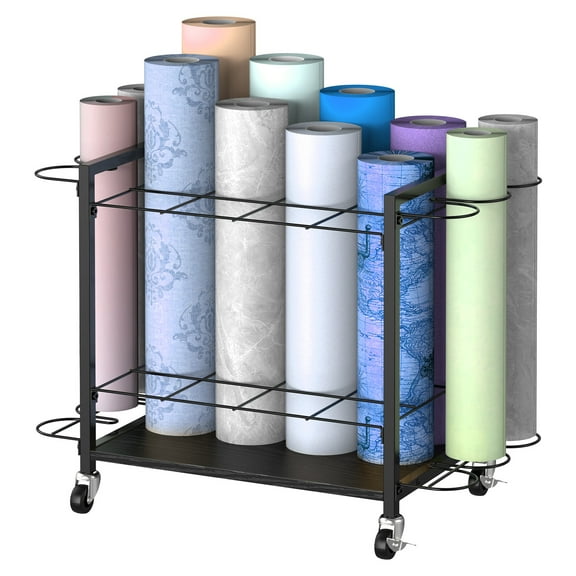 Blueprint Storage Rack Cart 18 Slots Mobile with Wheels for Construction Wrapping Paper Poster Storage, Organizer Holder for Home Office School, Black