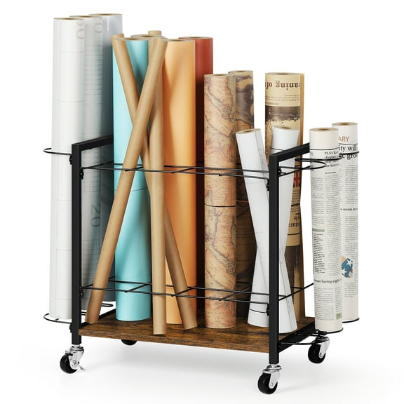 Blueprint Storage Rack Cart, 18 Slots Blueprint Holder with Wheels, Wrapping Paper Organizer Storage, Mobile Poster Storage Holder
