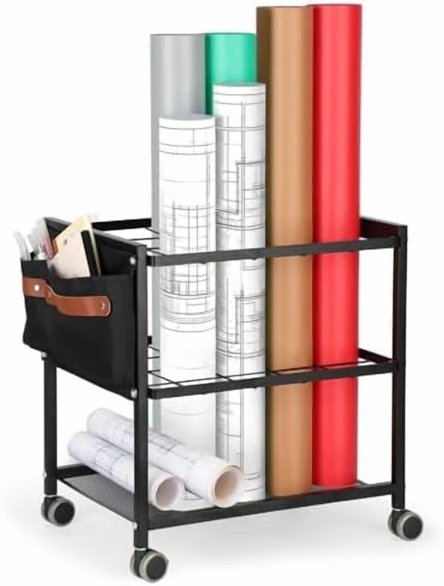 Blueprint Storage Rack Cart with Side Storage Bags, 20 Slots(3.2