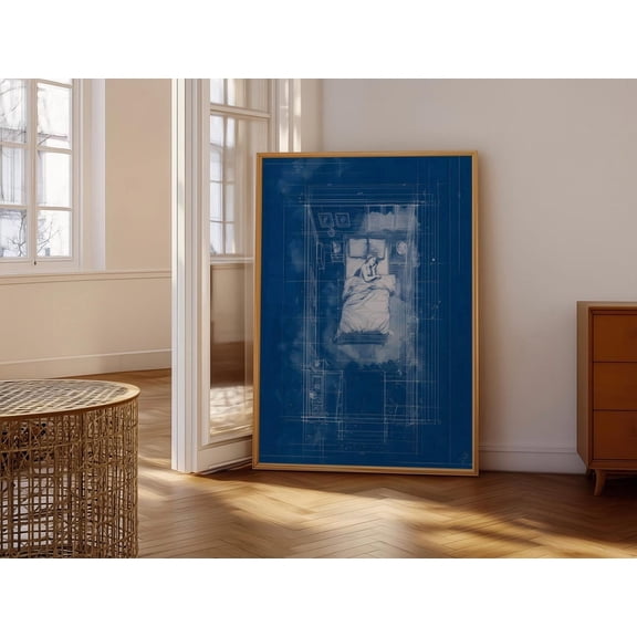Blueprint Style Bedroom Art Print Architectural Interior Design