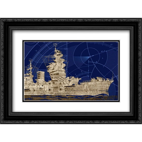 Blueprint Submarine I 2x Matted 24x18 Black Ornate Framed Art Print by PI Studio