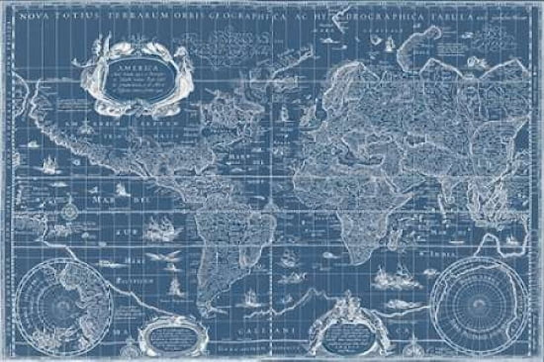 Blueprint World Map Canvas Art - Willem Blaeu (24 x 36)