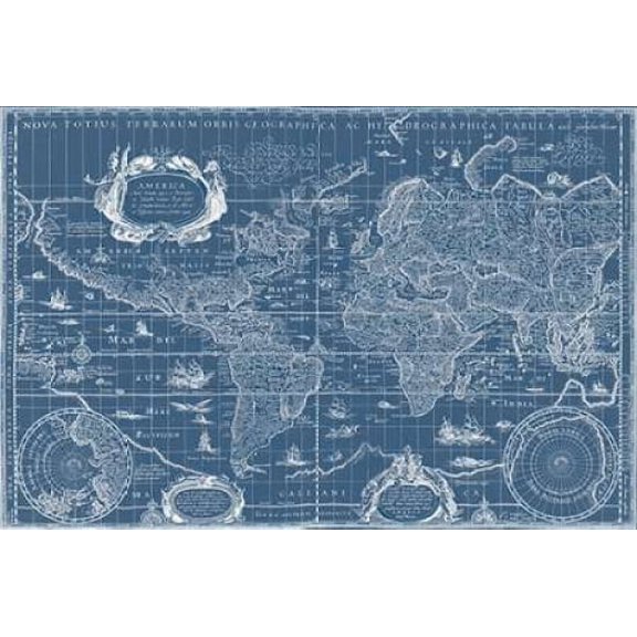 Blueprint World Map Canvas Art - Willem Blaeu (24 x 36)