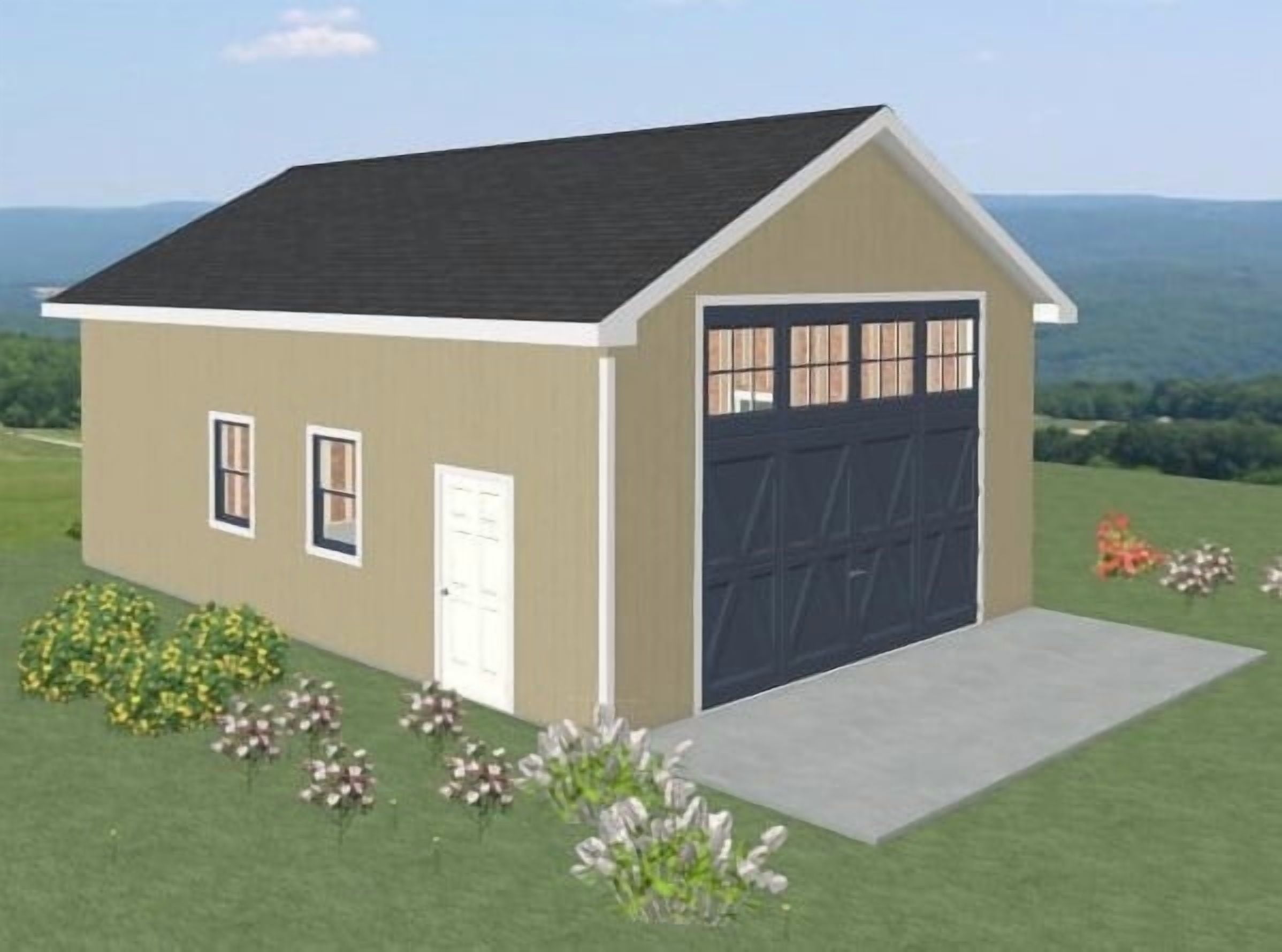 Blueprint for a 24’x32’ Garage with Scissor Truss Vaulted Ceiling, image size:2396x1780