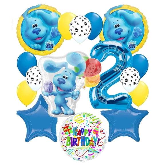 Blues Blue's Clues 2nd Birthday Party Dog Puppy Paw Print 16 Piece Mylar Balloons Set